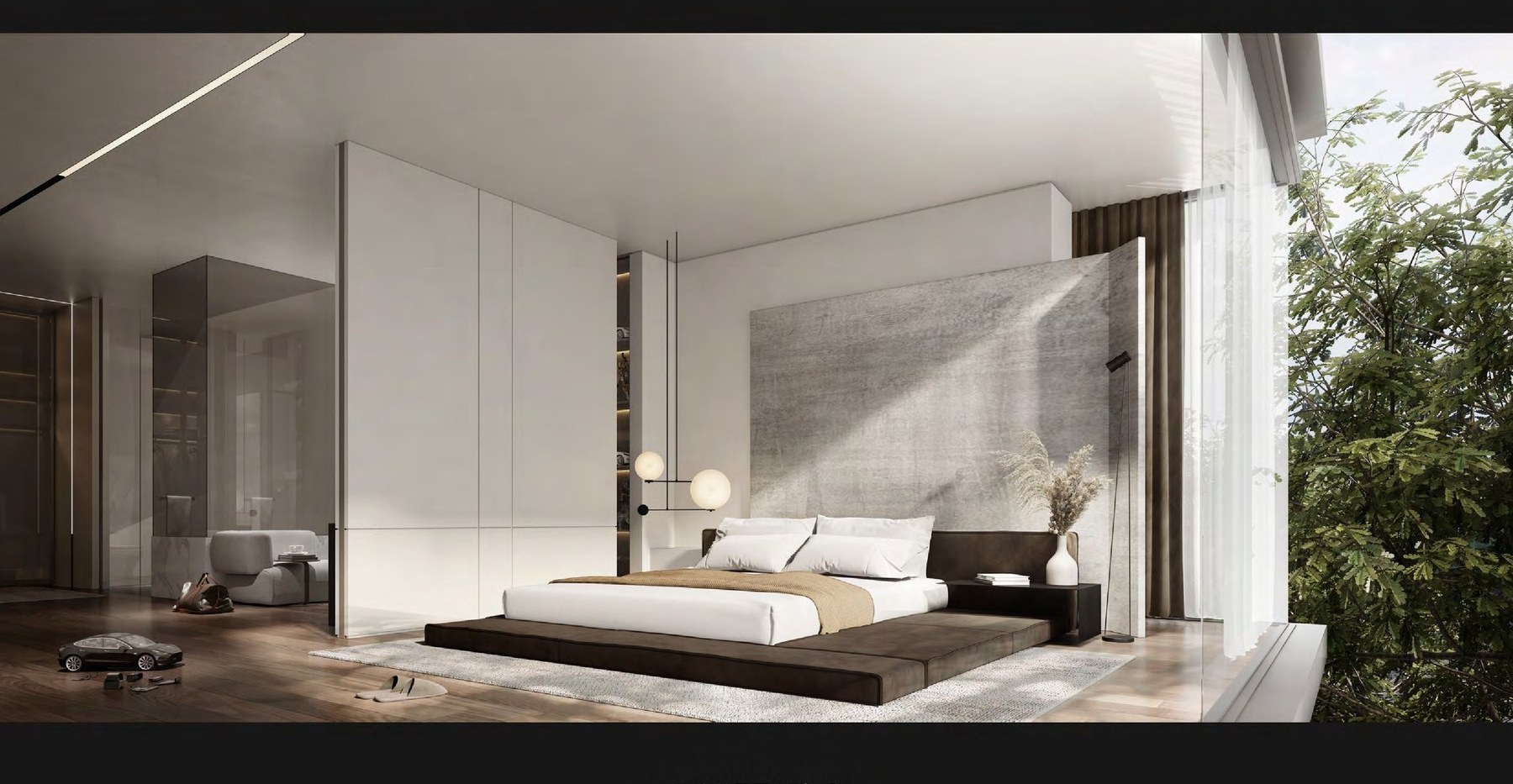 Garden-facing private bedroom design study