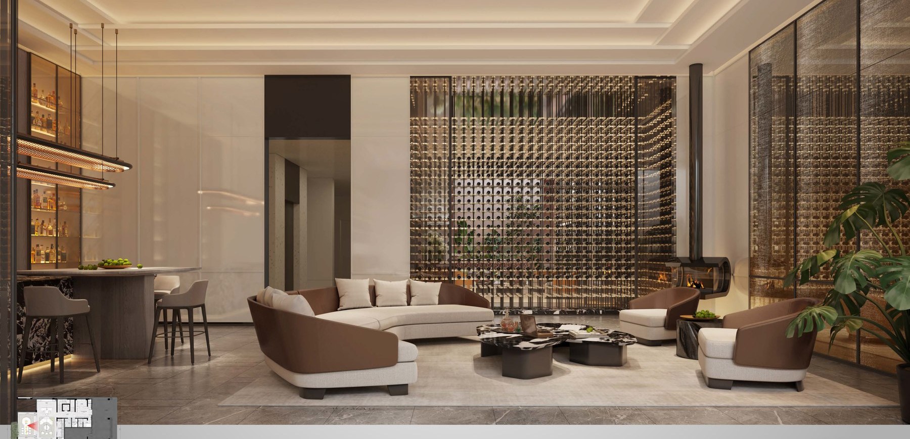 Elegant ocean house living room design study